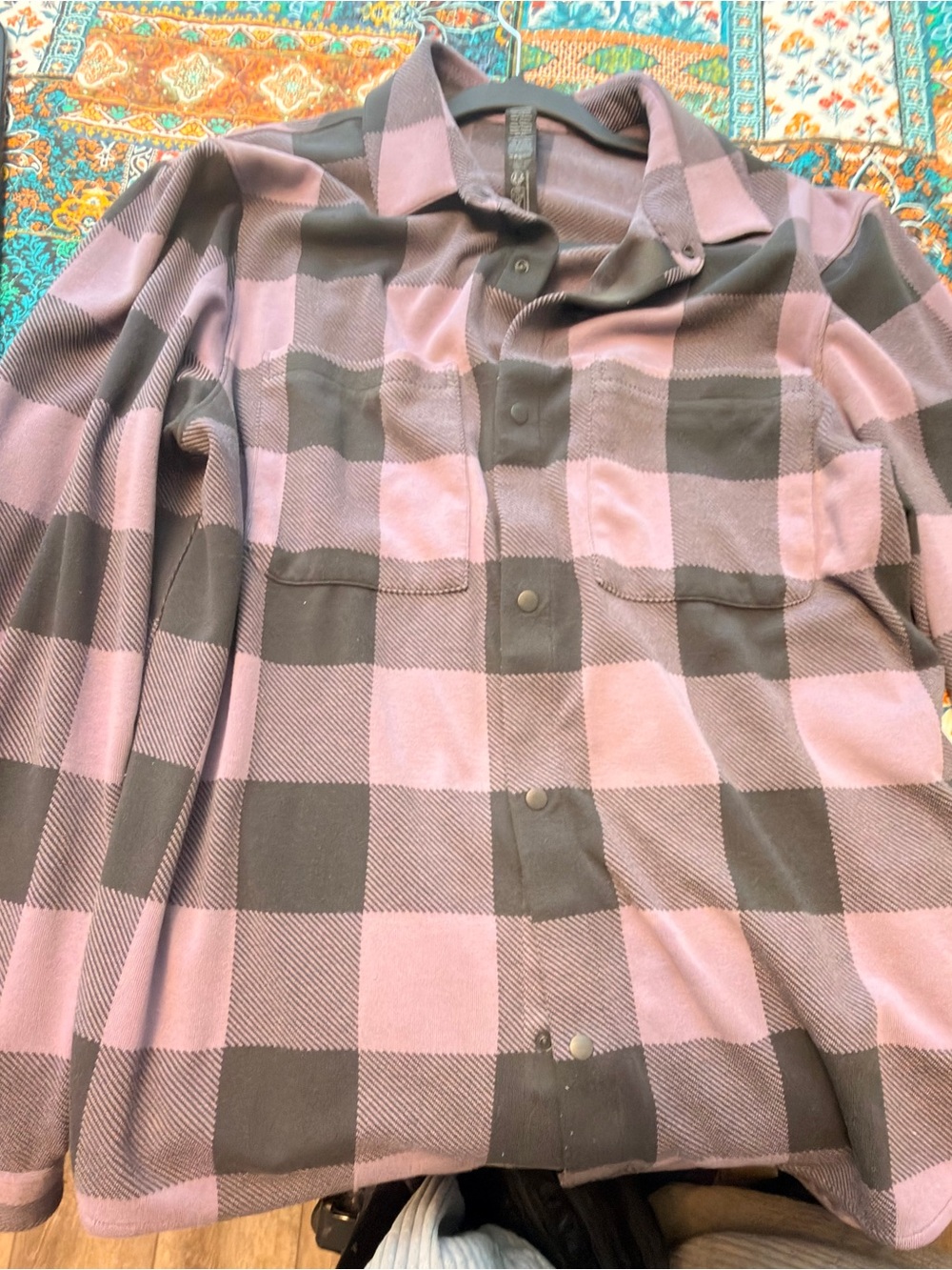 lululemon athletica Men's Pink and Gray Checked Button-Front Shirt